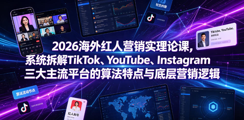 2026海外红人营销实理论课，系统拆解TikTok、YouTube、Instagram三大主流平台的算法特点与底层营销逻辑-赛德副业库