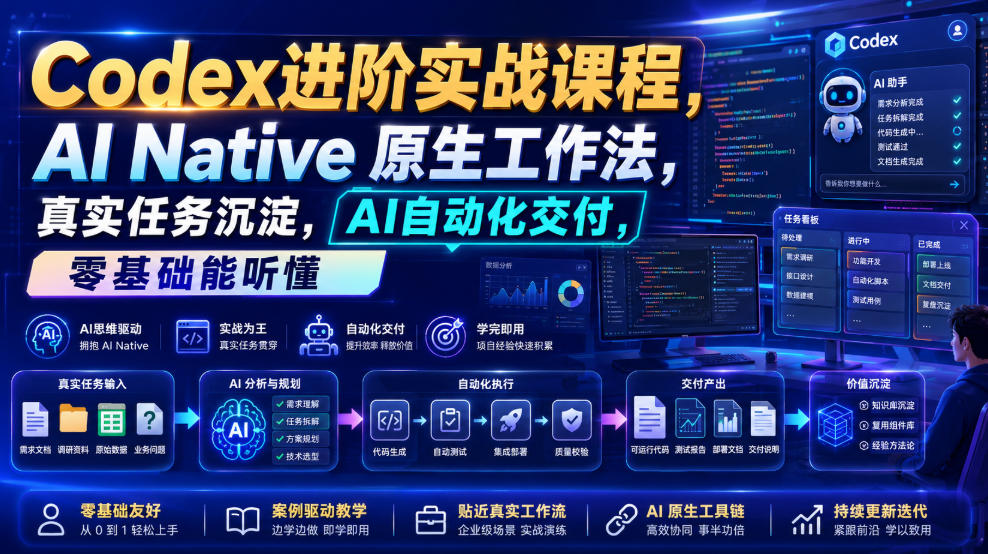 Codex进阶实战课|AI Native原生工作法,22节真实任务落地,从配置到AI自动化交付全链路教程-赛德副业库