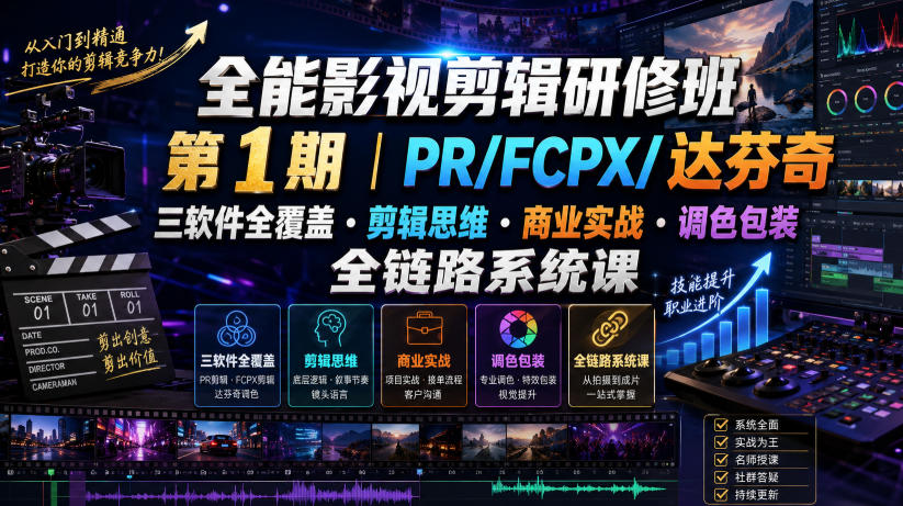 全能影视剪辑研修班第1期｜PR/FCPX/达芬奇三软件全覆盖・剪辑思维・商业实战・调色包装全链路系统课-赛德副业库