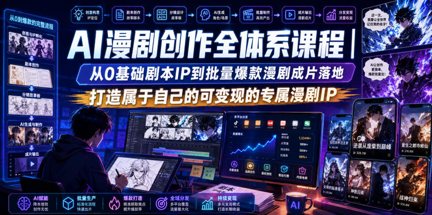 AI漫剧创作全体系课程|从0基础剧本IP到批量爆款漫剧成片落地,打造属于自己的可变现的专属漫剧IP-赛德副业库