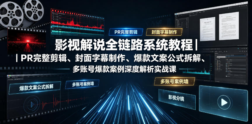 影视解说全链路系统教程｜PR完整剪辑、封面字幕制作、爆款文案公式拆解、多账号爆款案例深度解析实战课-赛德副业库