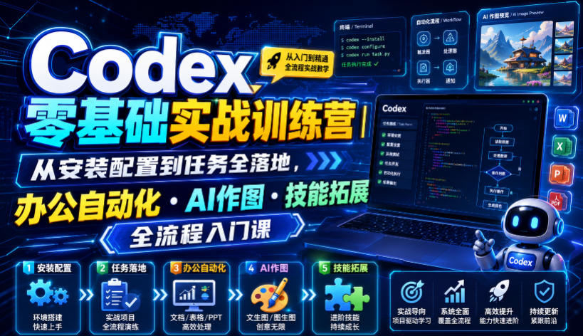 Codex零基础实战训练营|从安装配置到任务全落地,办公自动化・AI作图・技能拓展全流程入门课-赛德副业库
