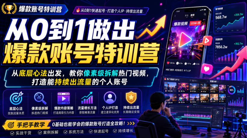 从0到1做出爆款账号特训营,从底层心法出发,教你像素级拆解热门视频,打造能持续出流量的个人账号-赛德副业库