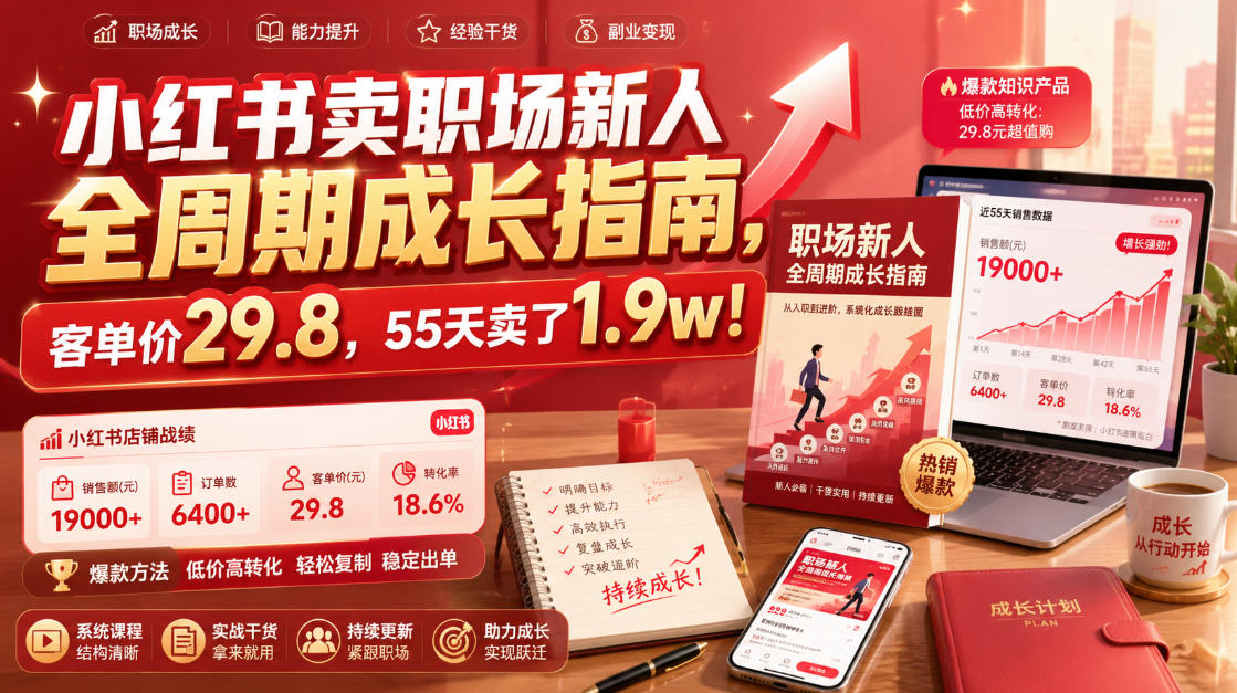 小红书卖职场新人全周期成长指南,客单价29.8,55天卖了1.9w!-赛德副业库