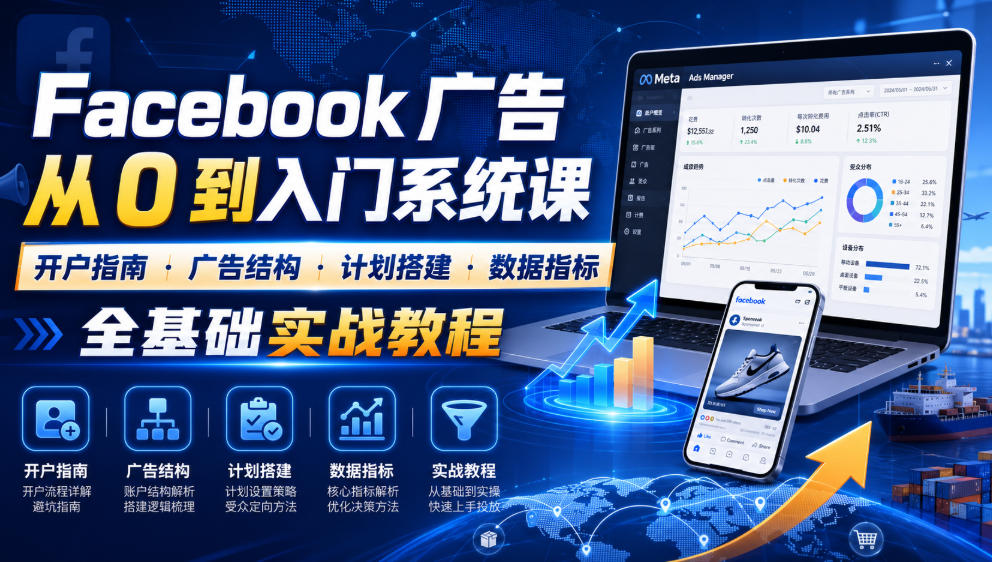 Facebook广告新手从0到入门系统课|开户指南・广告结构・计划搭建・数据指标全基础实战教程-赛德副业库