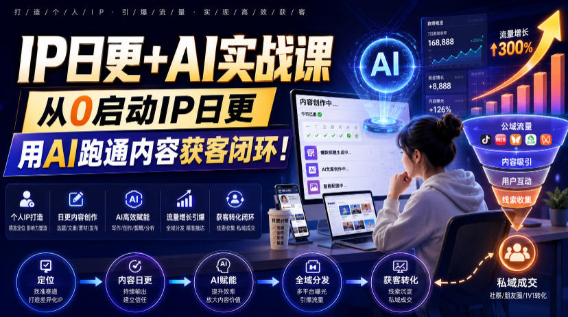 IP日更+AI实战课,从0启动IP日更,IP置顶视频制作+100条选题库搭建+10条日更规划,用AI跑通内容获客闭环!-赛德副业库