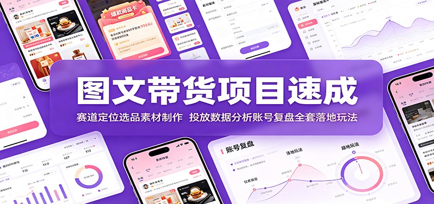 图文带货项目速成：赛道定位选品素材制作，投放数据分析账号复盘全套落地玩法-赛德副业库