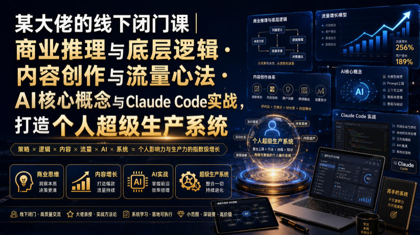 某大佬的线下闭门课|商业推理与底层逻辑・内容创作与流量心法・AI核心概念与Claude Code实战,打造个人超级生产系统【录音+图片】-赛德副业库