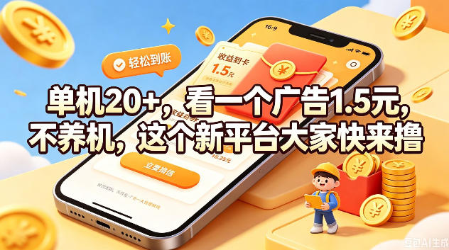 单机20+，看一个广告1.5米，不养机，这个新平台大家快来撸【揭秘】-赛德副业库