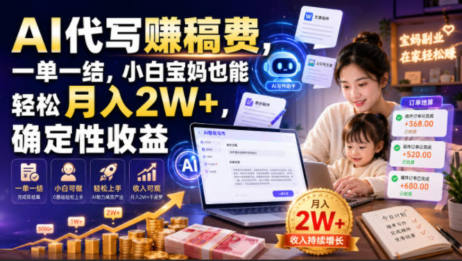 AI代写賺稿费,一单一结,小白宝妈也能轻松月入2W+,确定性收益【揭秘】-赛德副业库