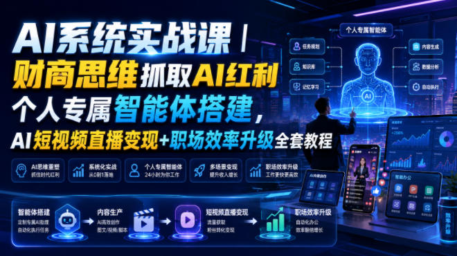 AI系统实战课|财商思维抓取AI红利|个人专属智能体搭建,AI短视频直播变现+职场效率升级全套教程-赛德副业库