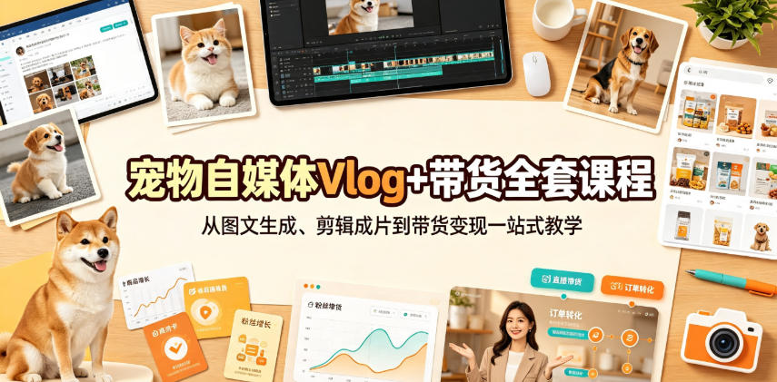 宠物自媒体Vlog+带货全套课程|从图文生成、剪辑成片到带货变现一站式教学-赛德副业库