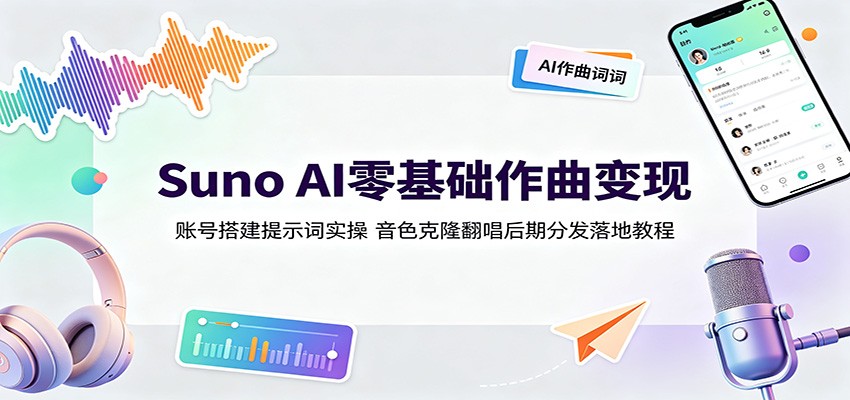 Suno AI零基础作曲变现：账号搭建提示词实操，音色克隆翻唱后期分发落地教程-赛德副业库