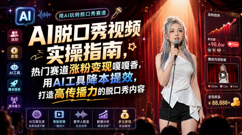 AI脱口秀视频实操指南，热门赛道涨粉变现嘎嘎香，用AI工具降本提效，打造高传播力的脱口秀内容-赛德副业库