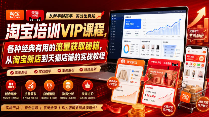 淘宝培训VIP课程,各种经典有用的流量获取秘籍,从淘宝新店到天猫店铺的实战教程(更新7月)-赛德副业库