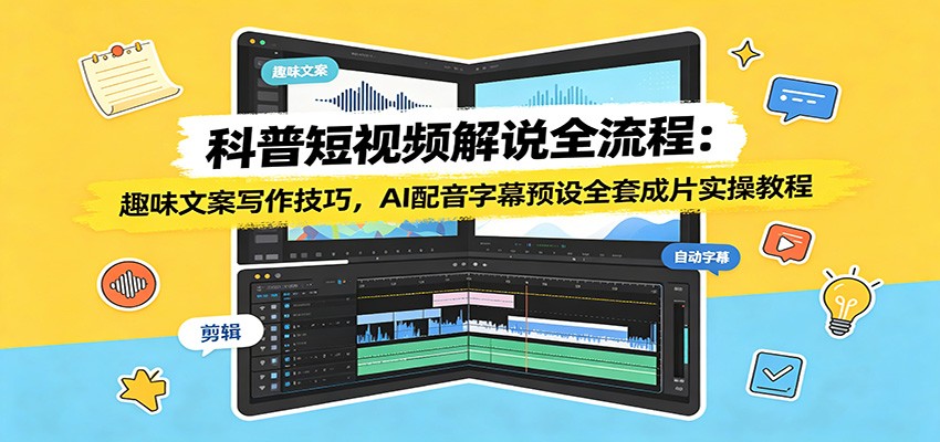 科普短视频解说全流程:趣味文案写作技巧,AI配音字幕预设全套成片实操教程-赛德副业库