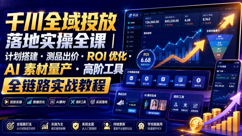 千川全域投放落地实操全课|计划搭建・测品出价・ROI优化・AI素材量产・高阶工具全链路实战教程-赛德副业库
