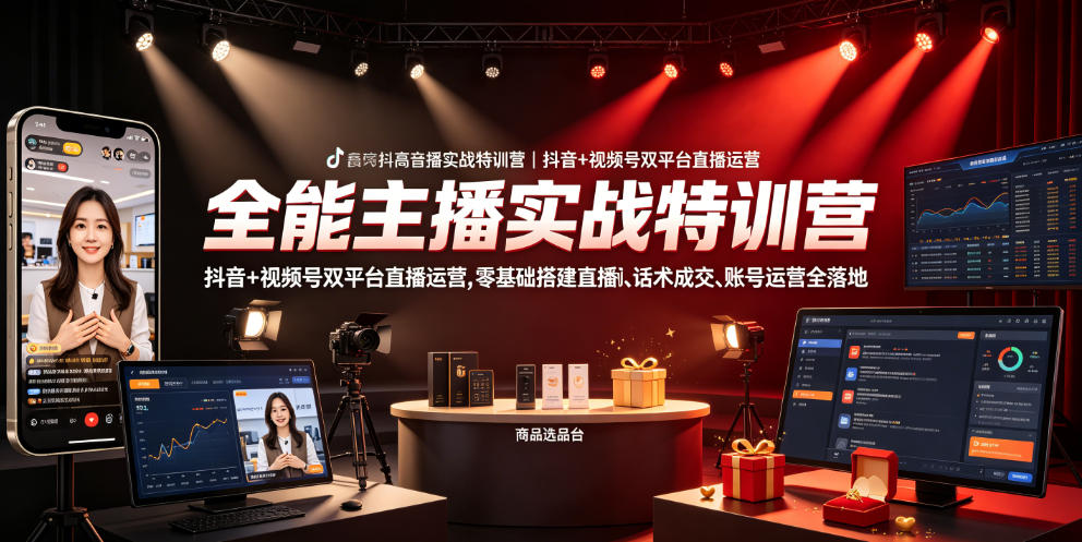 全能主播实战特训营|抖音+视频号双平台直播运营,零基础搭建直播间、精准选品、话术成交、账号运营全落地-赛德副业库