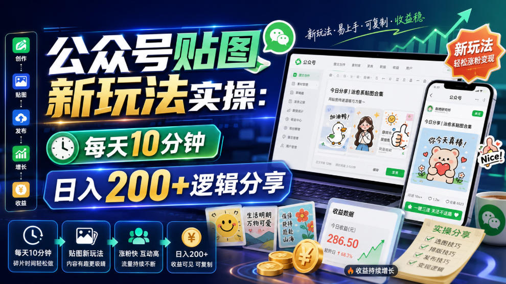 公众号贴图新玩法实操,每天10分钟,日入200+逻辑分享-赛德副业库