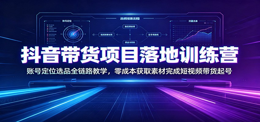 抖音带货项目落地训练营：账号定位选品全链路教学，零成本获取素材完成短视频带货起号-赛德副业库