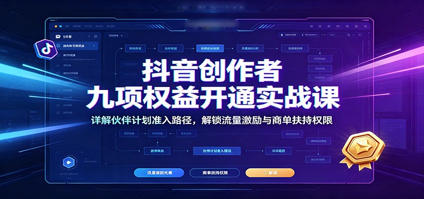 抖音创作者九项权益开通实战课：详解伙伴计划准入路径，解锁流量激励与商单扶持权限-赛德副业库