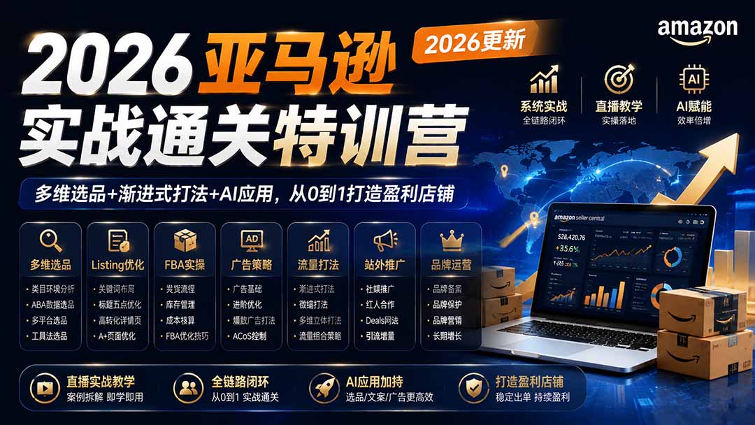 (19907期)2026亚马逊实战通关特训营-2026更新,多维选品+渐进式打法+AI应用,从0到1打造盈利店铺-赛德副业库