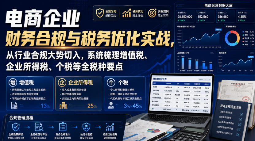 电商企业财务合规与税务优化实战,从行业合规大势切入,系统梳理增值税、企业所得税、个税等全税种要点-赛德副业库