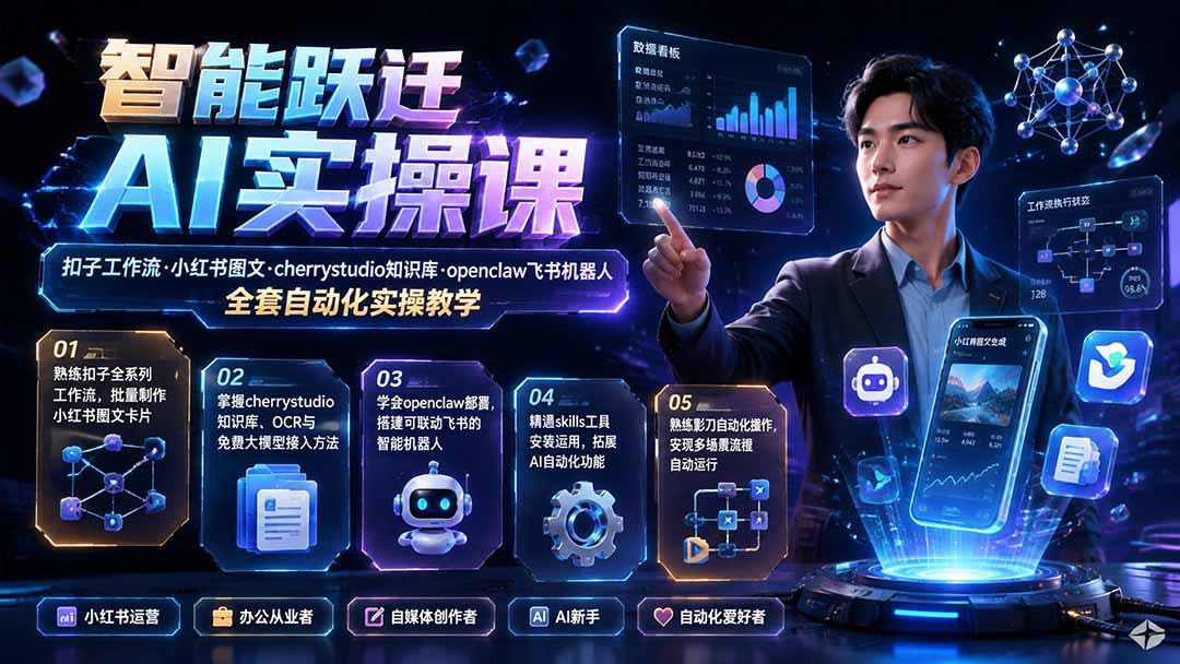 （19652期）智能跃迁 AI实操课｜扣子工作流小红书图文搭建，cherrystudio知识库openclaw飞书机器人全套自动化实操教学-赛德副业库