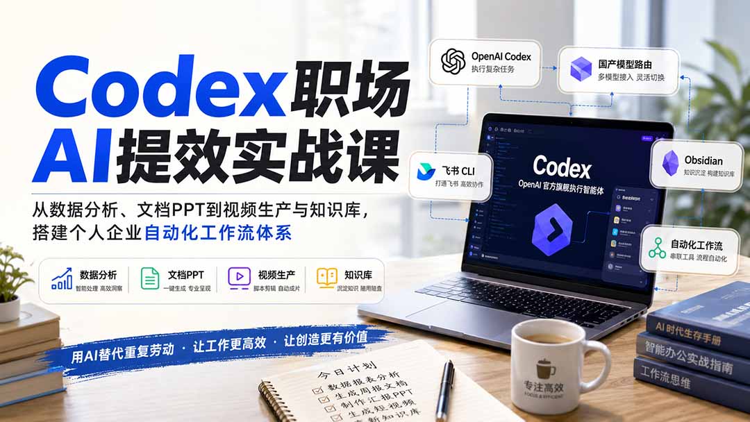 （20057期）Codex职场AI提效实战课：从数据分析、文档PPT到视频生产与知识库，搭建个人企业自动化工作流体系-赛德副业库