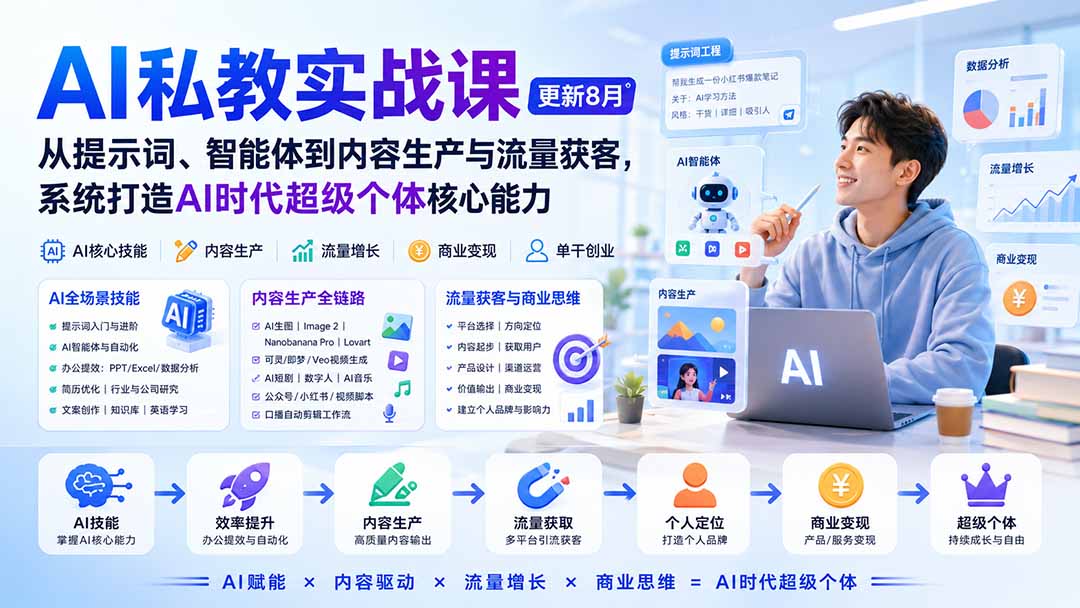 (20149期)AI私教实战课-更新8月:从提示词、智能体到内容生产与流量获客,系统打造AI时代超级个体核心能力-赛德副业库