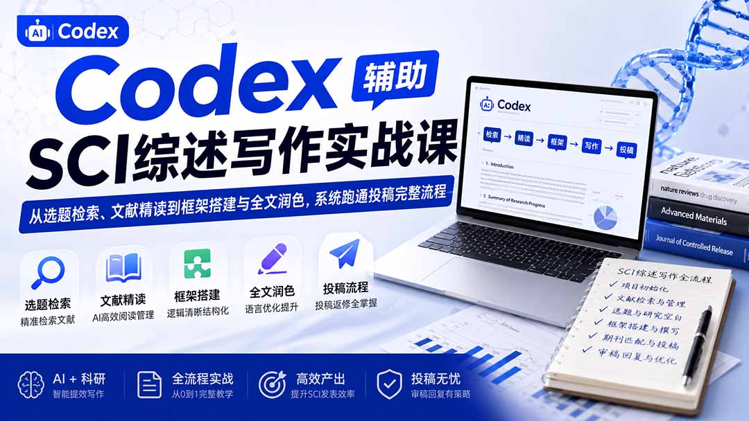 (19751期)Codex辅助SCI综述写作实战课——从选题检索、文献精读到框架搭建与全文润色,系统跑通投稿完整流程-赛德副业库