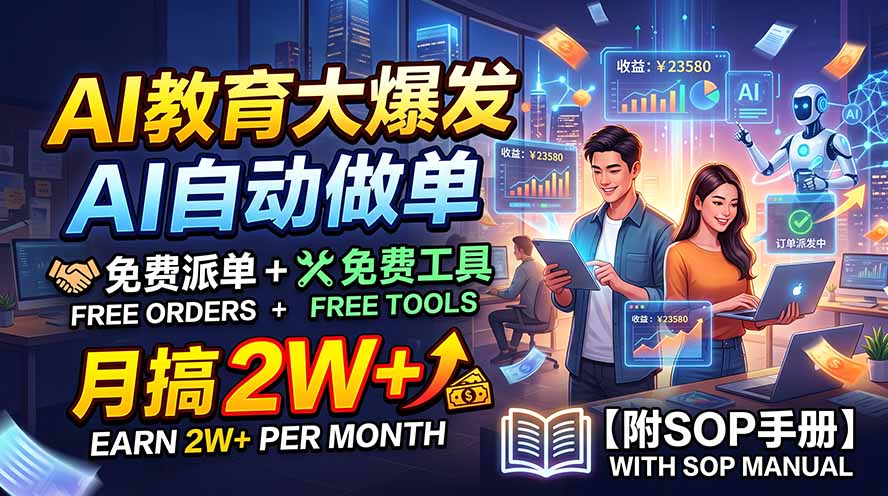 （19731期）AI教育大爆发，AI自动做单，免费派单+免费工具，月搞2W+【附SOP手册】-赛德副业库