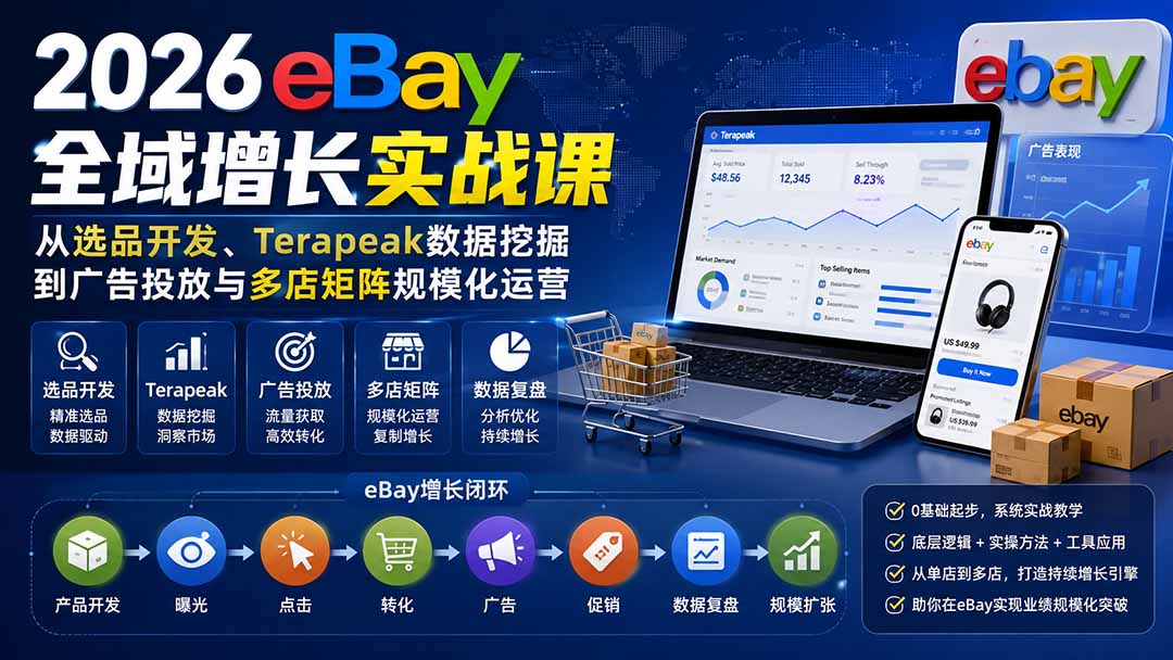 （20023期）2026-Vincent eBay全域增长实战课-无水印：从选品开发、Terapeak数据挖掘到广告投放与多店矩阵规模化运营-赛德副业库