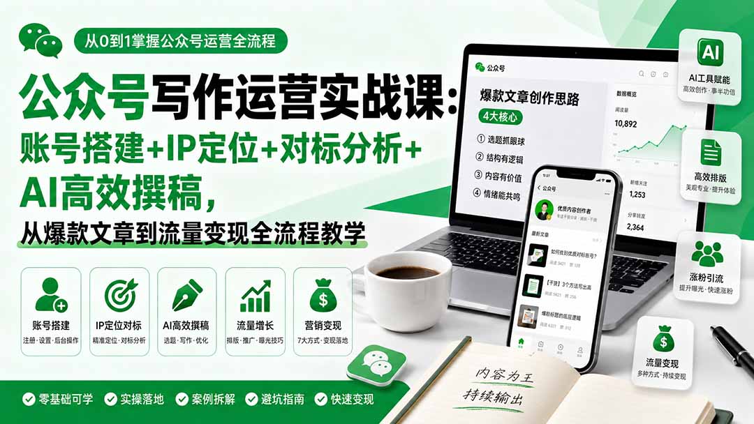 （19914期）公众号写作运营实战课：账号搭建+IP定位+对标分析+AI高效撰稿，从爆款文章到流量变现全流程教学-赛德副业库