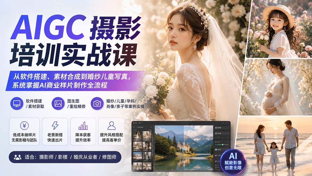 (20161期)AIGC摄影培训实战课:从软件搭建、素材合成到婚纱儿童写真,系统掌握AI商业样片制作全流程-赛德副业库