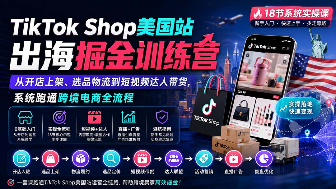 (20162期)TikTok Shop美国站出海掘金训练营:从开店上架、选品物流到短视频达人带货,系统跑通跨境电商全流程-赛德副业库