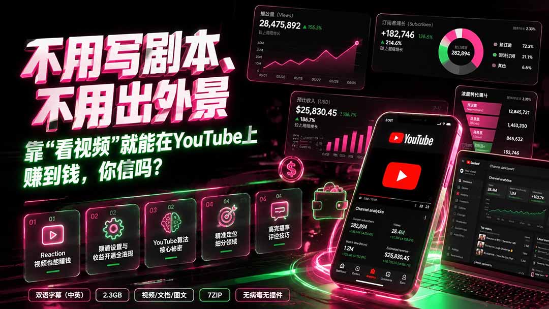 （19646期）不用写剧本、不用出外景——靠”看视频”就能在YouTube上赚到钱，你信吗？【原创双语字幕】-赛德副业库