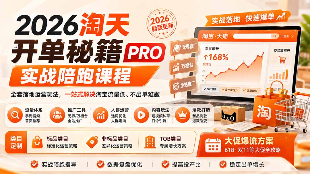 （20029期）2026淘天开单秘籍PRO实战陪跑课程：全套落地运营玩法，一站式解决淘宝流量低、不出单难题（更新260823）-赛德副业库