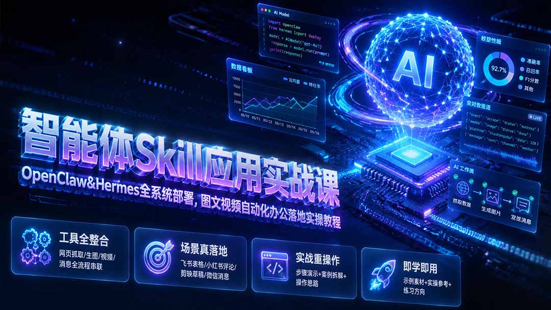 （19645期）智能体Skill应用实战课：OpenClaw&Hermes全系统部署，图文视频自动化办公落地实操教程-赛德副业库