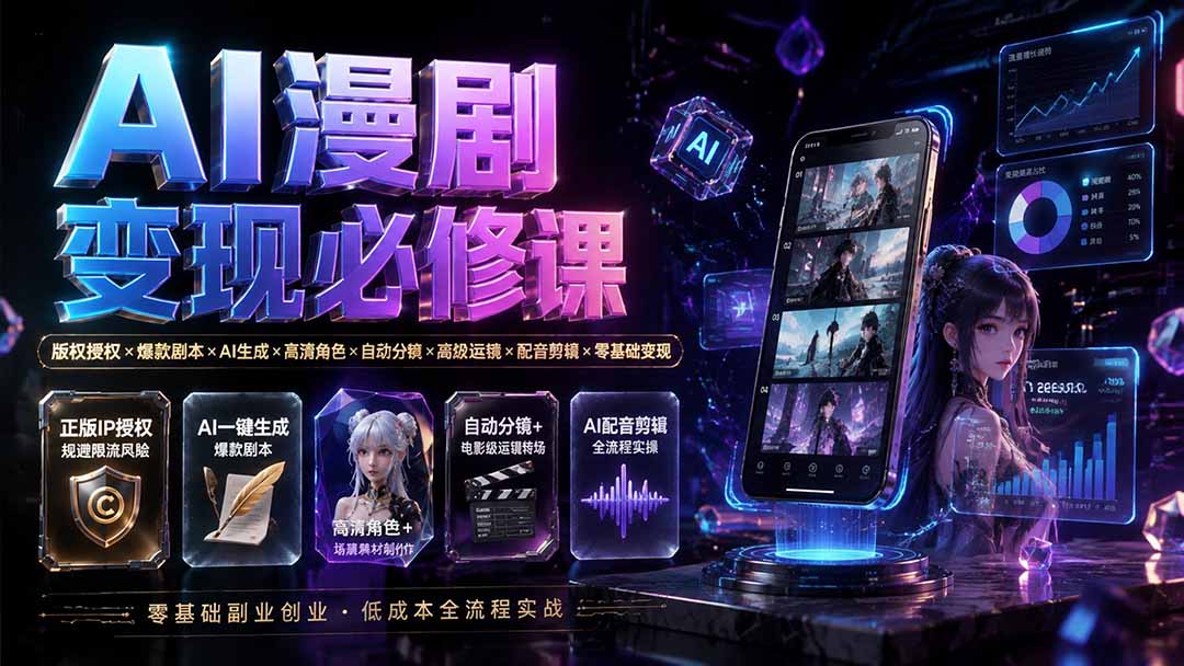 (19664期)AI漫剧变现必修课:版权授权×爆款剧本×AI生成×高清角色×自动分镜×高级运镜×配音剪辑×零基础变现-赛德副业库