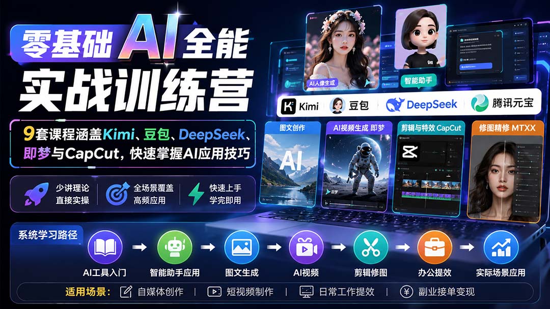（20134期）零基础AI全能实战训练营：9套课程涵盖Kimi、豆包、DeepSeek、即梦与CapCut，快速掌握AI应用技巧-赛德副业库