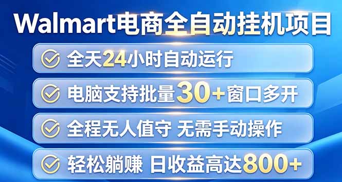 (20033期)Walmart(沃尔玛)浏览全自动挂机项目,单账号日收益20+ 单电脑日收益可达1000+-赛德副业库