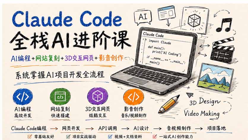 （19735期）Claude Code全栈AI进阶课；AI编程+网站复刻+3D交互网页+影音创作，系统掌握AI项目开发全流程-赛德副业库