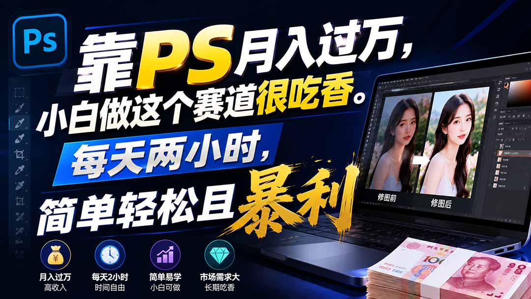 (19916期)靠PS月入过万,小白做这个赛道很吃香。每天两小时,简单轻松且暴利-赛德副业库