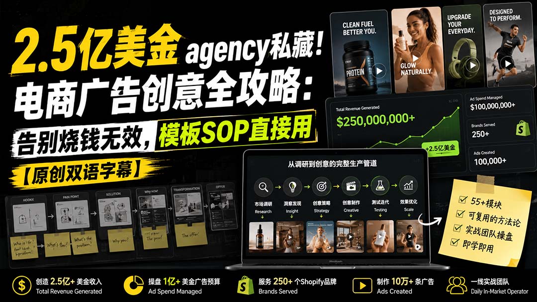 （20170期）2.5亿美金agency私藏！电商广告创意全攻略：告别烧钱无效，模板SOP直接用【原创双语字幕】-赛德副业库