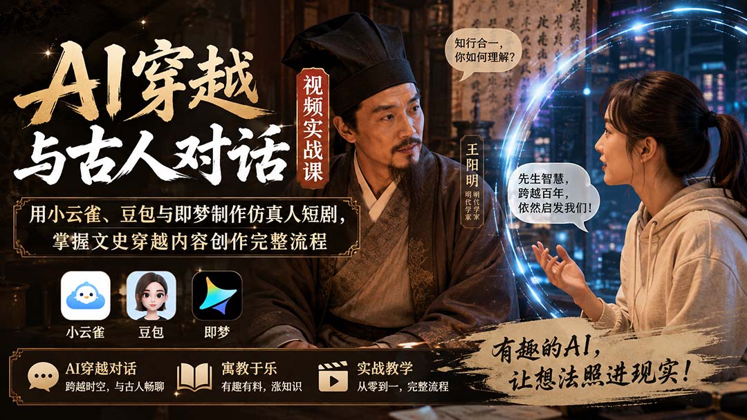 （20171期）AI穿越与古人对话视频实战课：用小云雀、豆包与即梦制作仿真人短剧，掌握文史穿越内容创作完整流程-赛德副业库