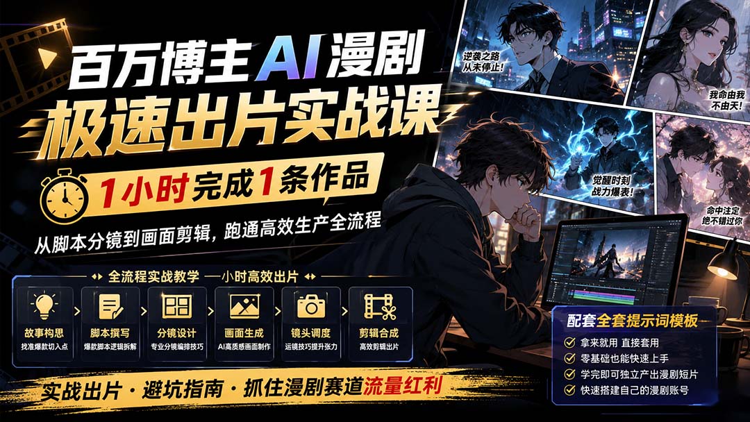 （20173期）百万博主AI漫剧极速出片实战课：1小时产出条作品，从脚本分镜到画面剪辑，跑通高效生产全流程-赛德副业库