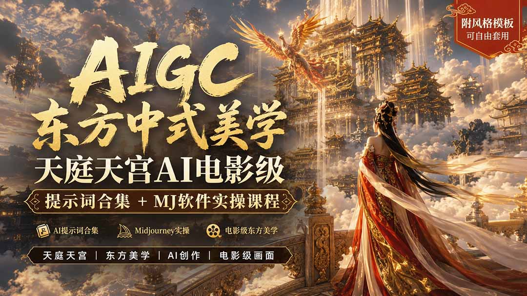 (19998期)AIGC东方中式美学天庭天宫AI电影级提示词合集+MJ软件实操课程-赛德副业库