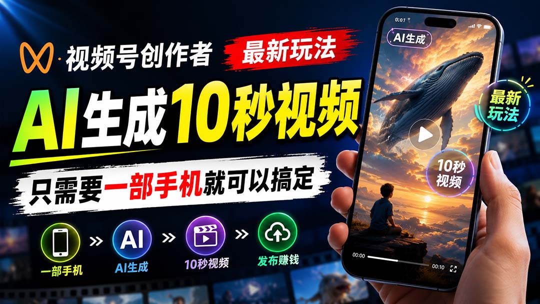(20136期)视频号创作者最新玩法,AI生成10秒视频,只需要一部手机就可以搞定-赛德副业库