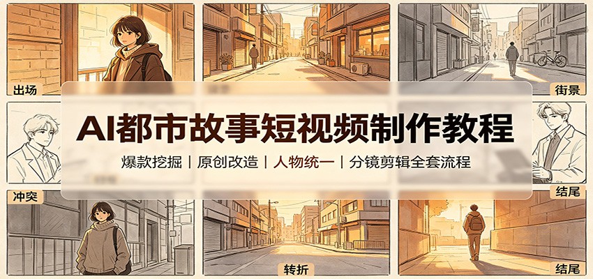 AI都市故事短视频制作教程:爆款挖掘原创改造,人物统一分镜剪辑全套流程-赛德副业库